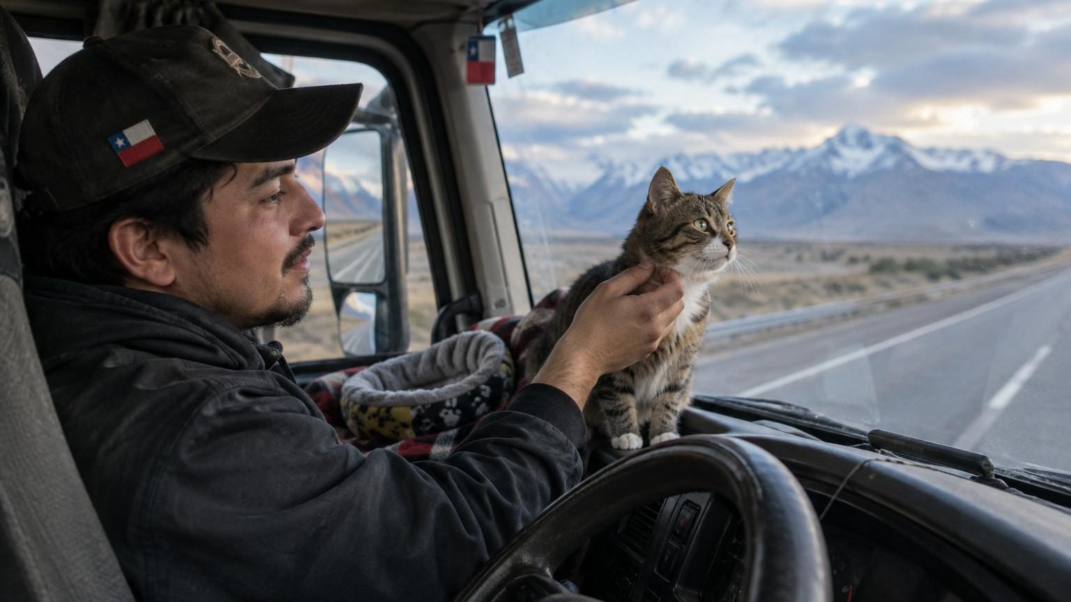 Il sillonne le Chili au volant de son camion avec sa chatte « Chikitita » : son quotidien à deux cartonne sur TikTok