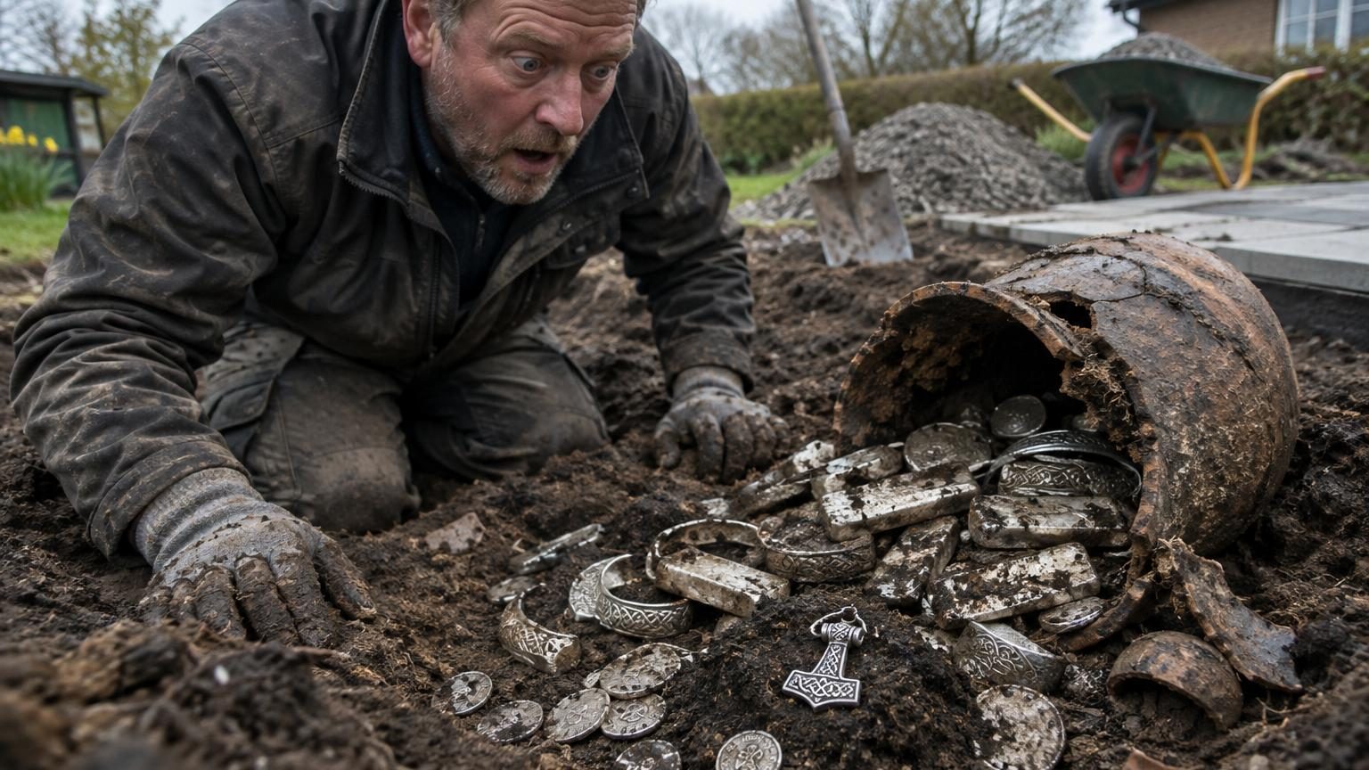 Il voulait simplement réaménager son jardin : il déterre 18,5 kg d'argent viking et un mini marteau de Thor