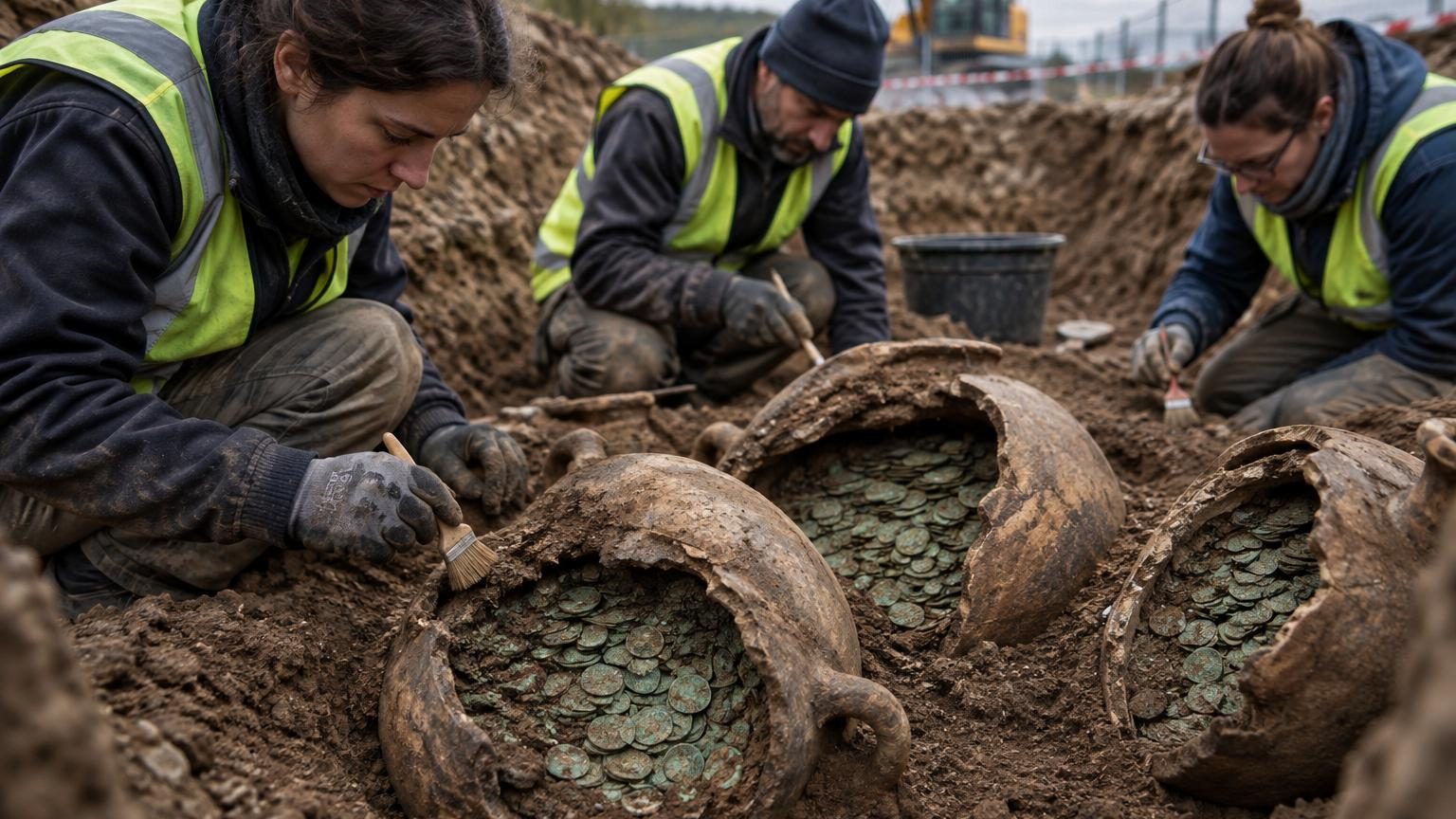 Ils creusent avant un chantier à Senon et tombent sur trois grandes jarres : plus de 40 000 pièces romaines cachées depuis près de 2 000 ans