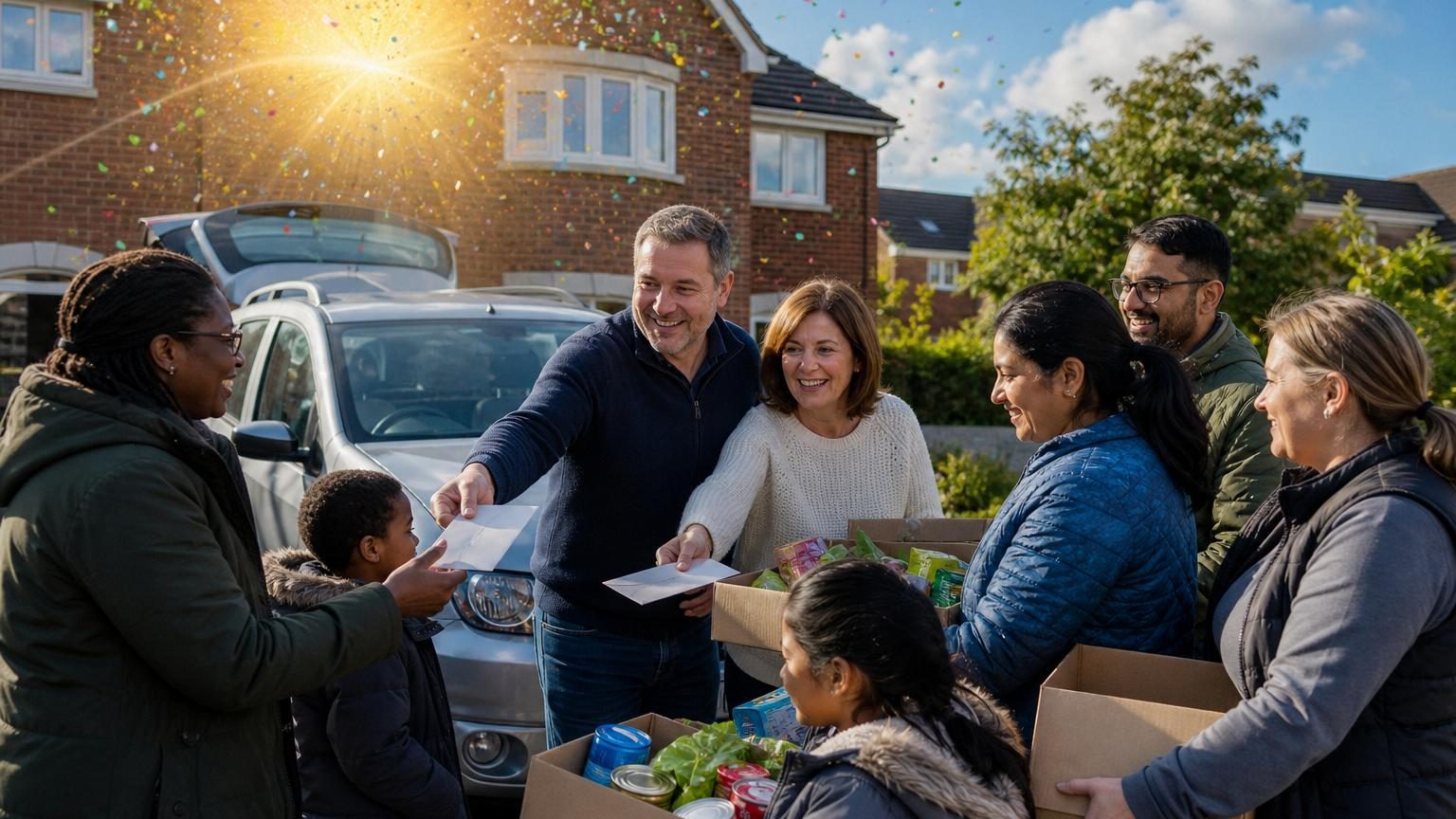 Frances et Patrick Connolly, milliardaires à la suite de leur victoire à l'EuroMillions, posent devant une maison ordinaire et une voiture d'occasion, symbolisant leur approche mesurée face à la fortune soudaine.