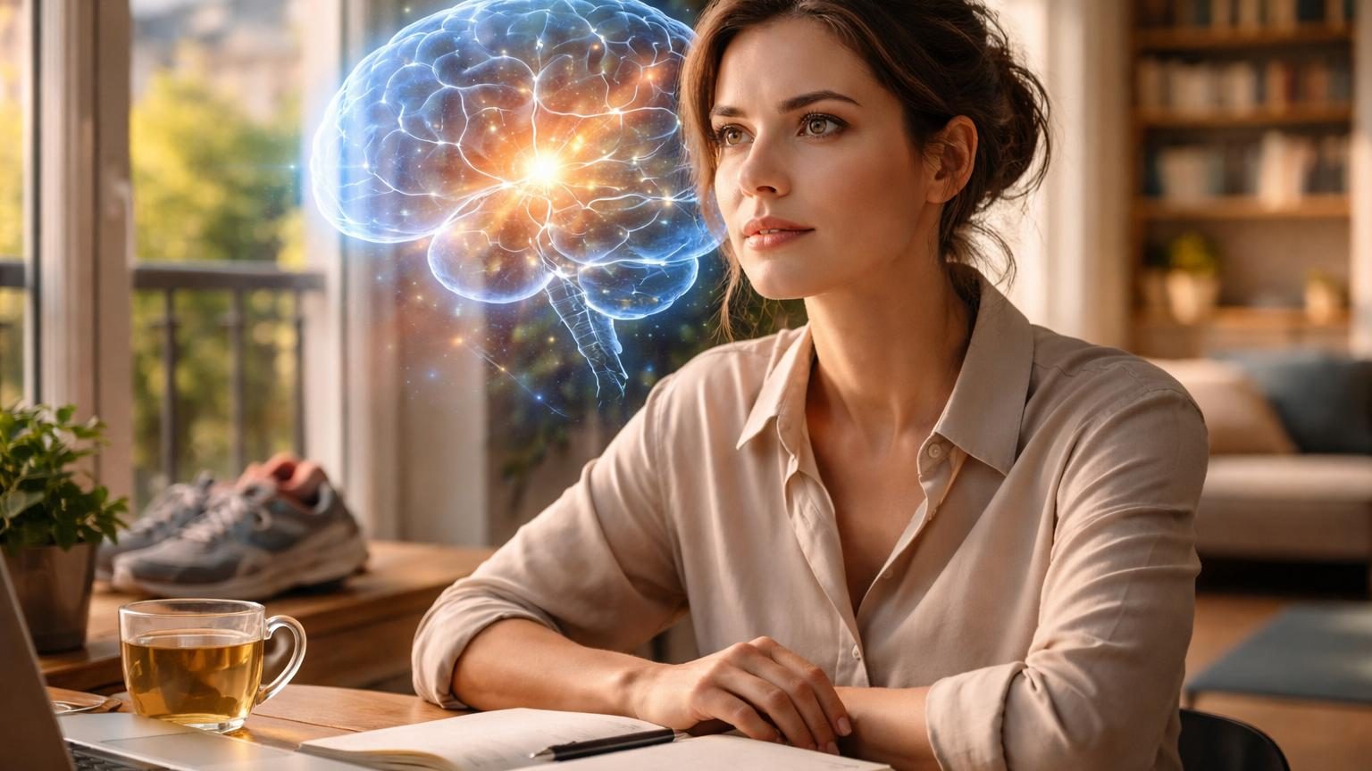 Une personne regardant vers l'horizon avec détermination, symbolisant la clarté de son objectif personnel et l'élan pour atteindre ses buts.
