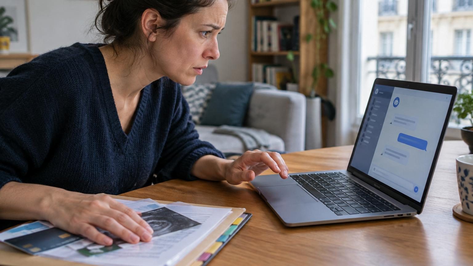 Représentation symbolique d'une intelligence artificielle avec des symboles d'interdiction ou d'avertissement sur des domaines sensibles comme la santé, les finances et la vie privée