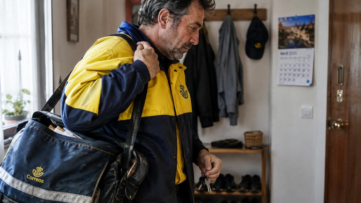 Un facteur en gilet jaune chargeant des sacs de courrier dans le coffre d'une voiture de service, illustrant la saturation des tournées postales.
