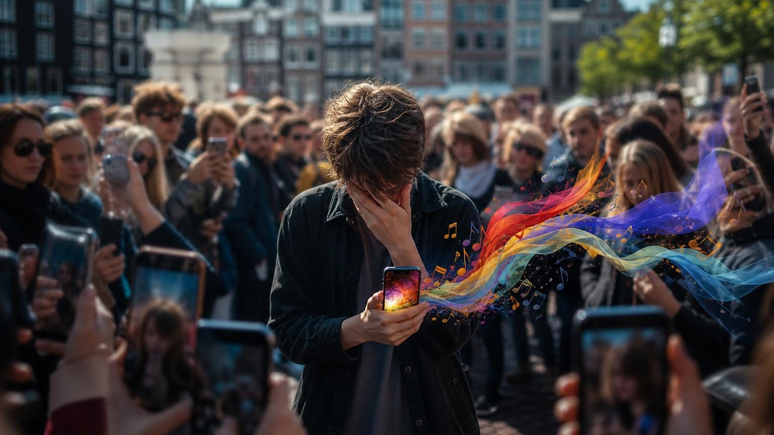 Jeune femme hésitante se couvrant le visage partiellement, symbolisant la gêne et l'embarras devant un regard extérieur invisible.