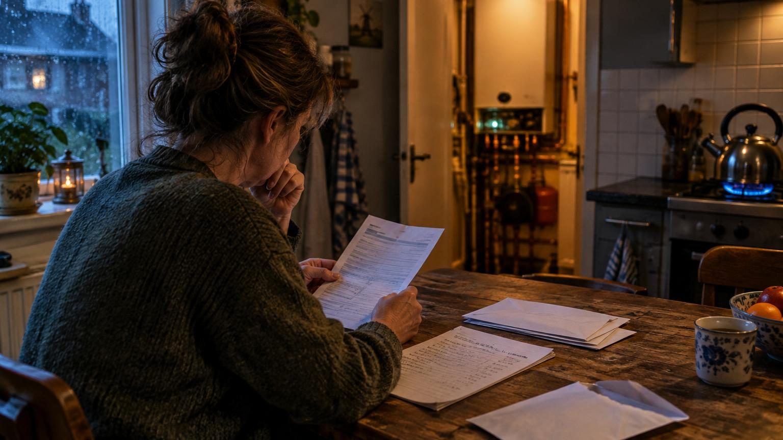 Affichage numérique de prix du gaz avec courbes de baisse et contrats énergétiques sur un écran, symbolisant la fluctuation des tarifs de l'énergie aux Pays-Bas