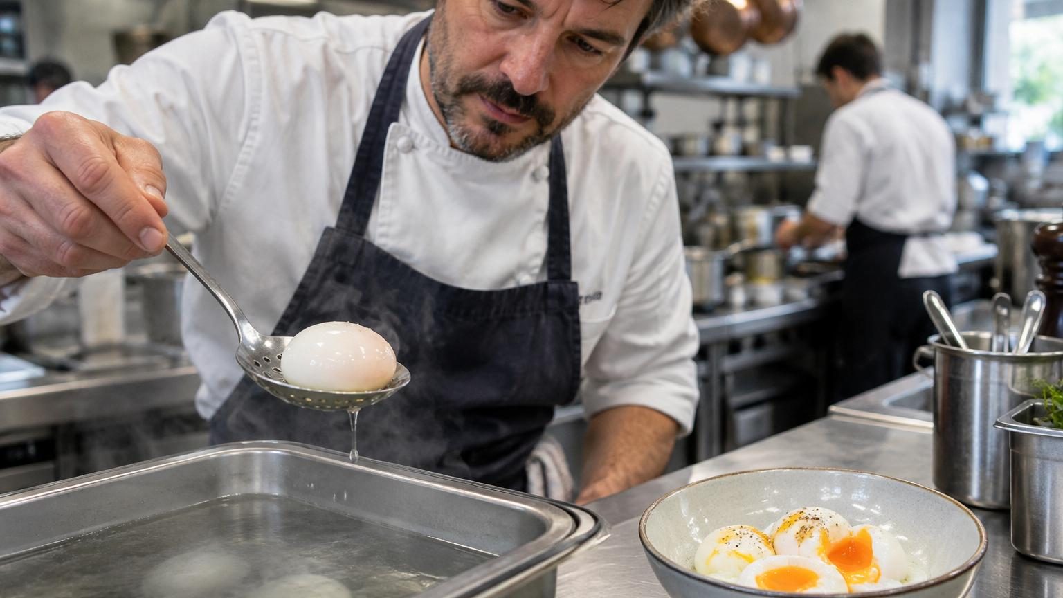 Les chefs sont unanimes : les meilleurs œufs ne se font pas à la poêle, mais dans l&rsquo;eau à 65 °C pour un jaune crémeux