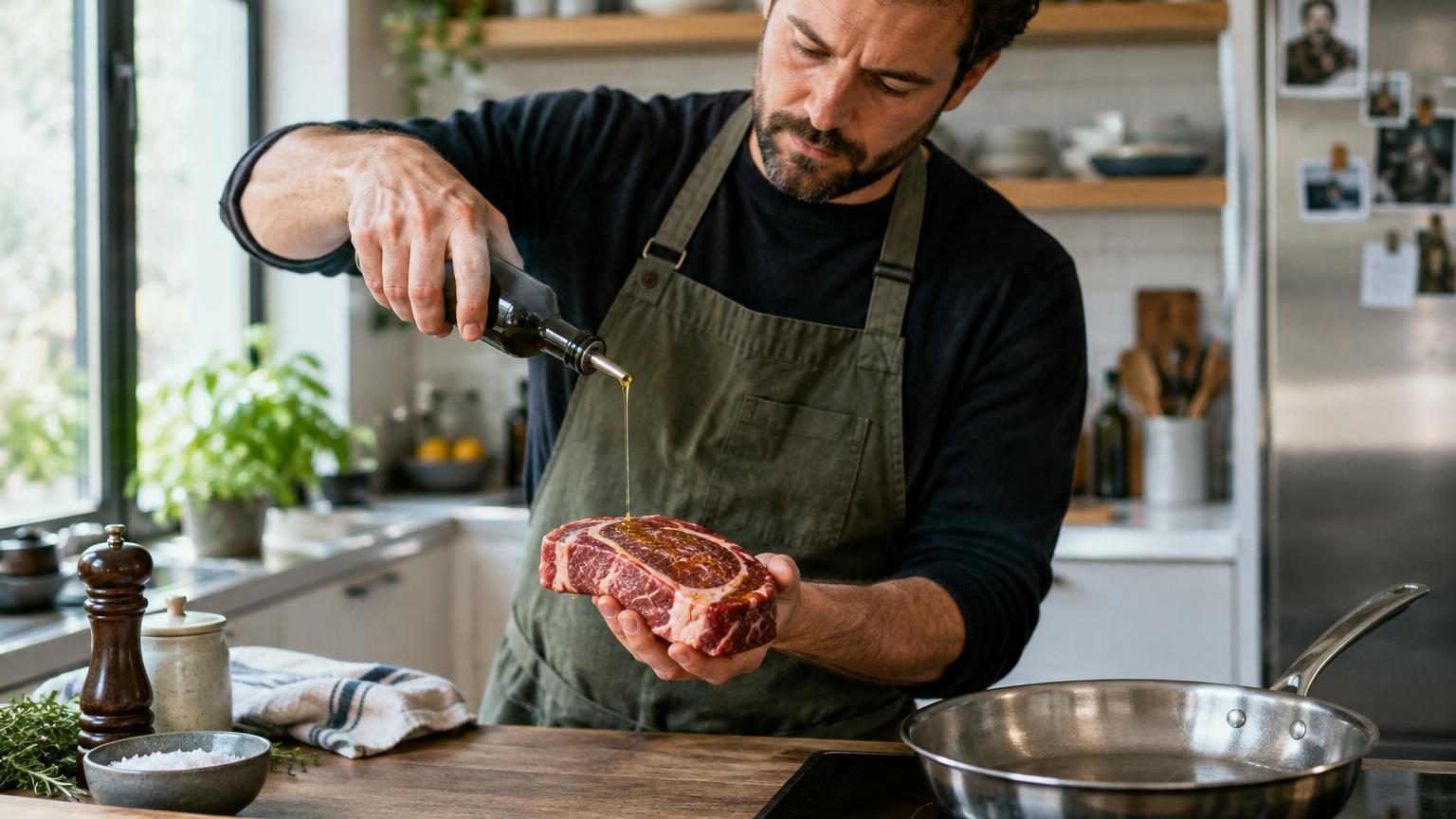Les chefs sont unanimes : pour un steak à la poêle parfait, ne huilez pas la poêle mais la viande