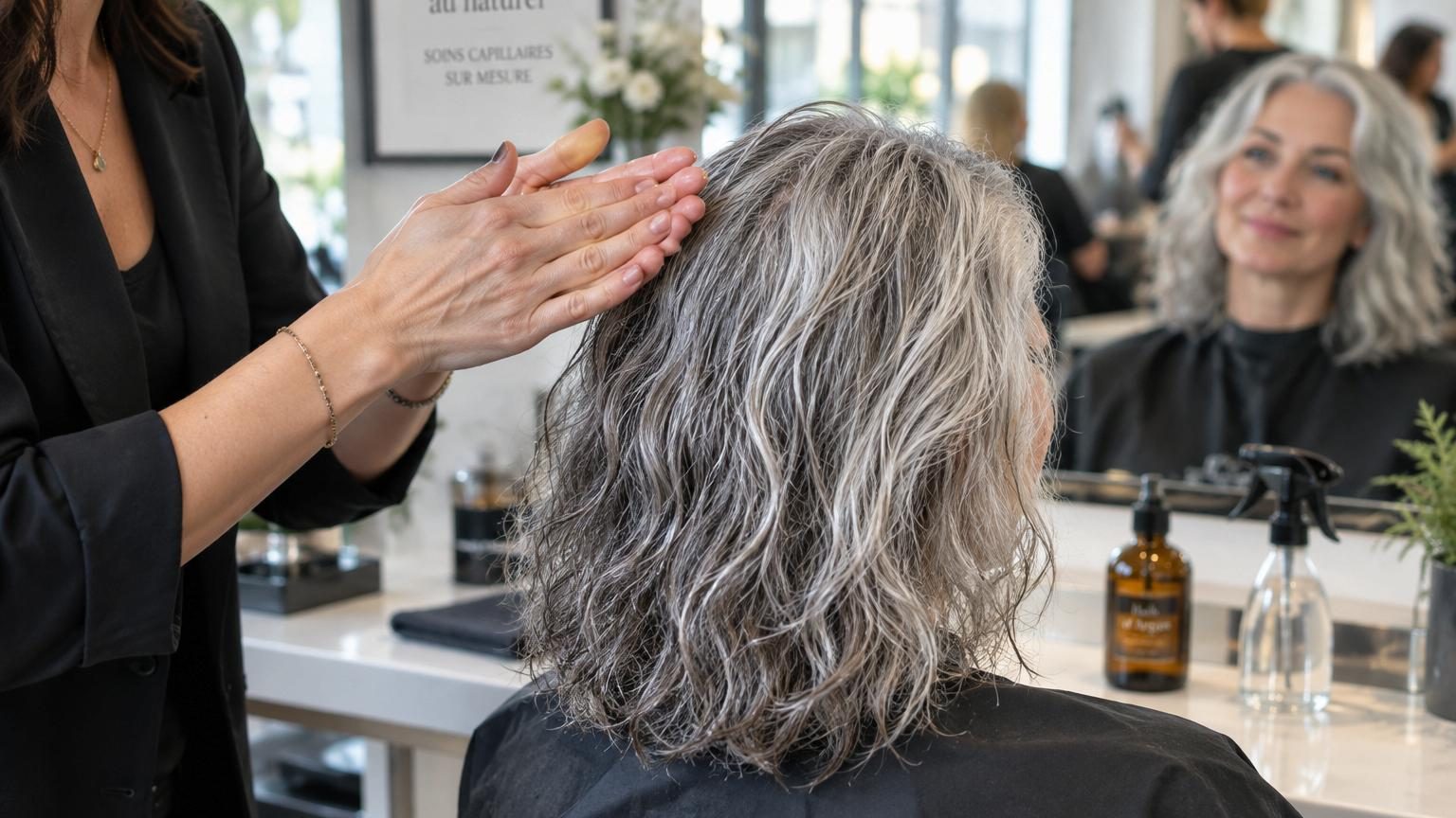 Les coiffeurs sont unanimes : pour des cheveux gris doux et sans frisottis, c&rsquo;est l&rsquo;huile d&rsquo;argan appliquée sur cheveux humides