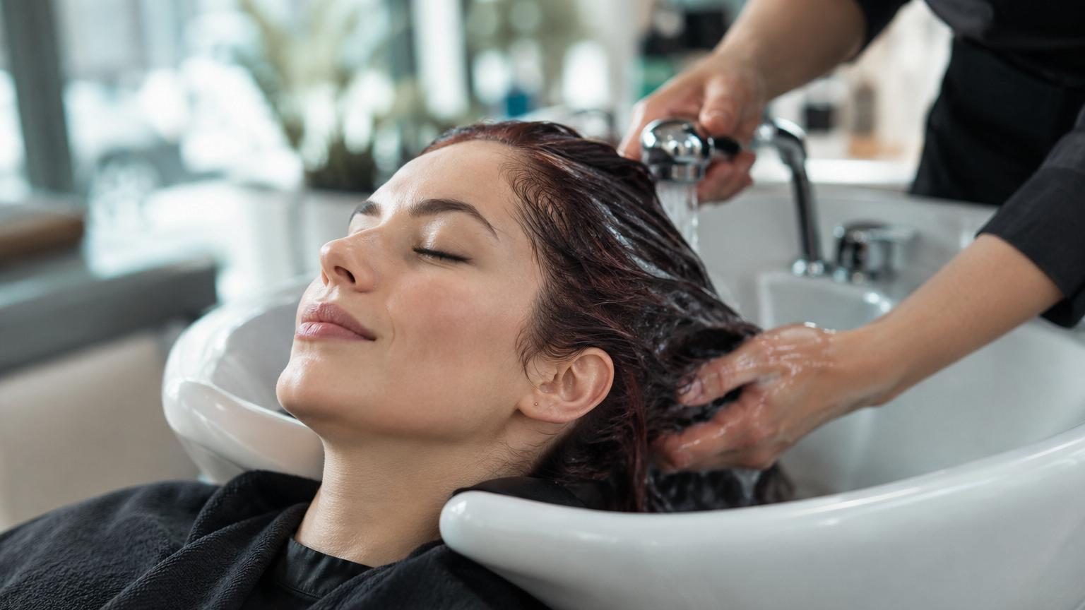 Femme examiant ses cheveux colorés brillants et sains après un soin d'entretien professionnel