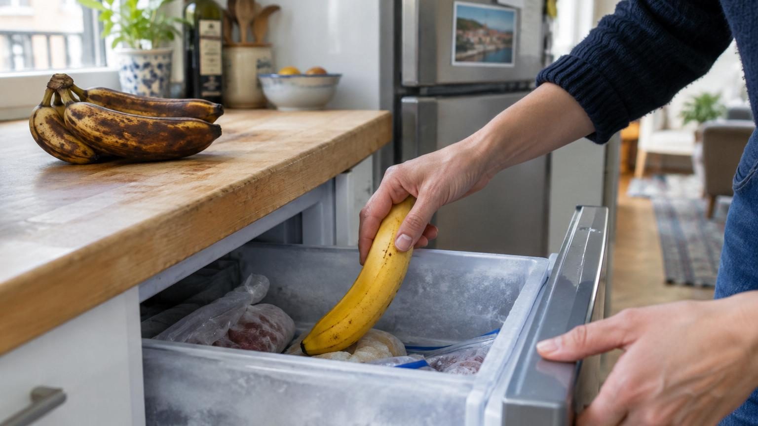 Les experts sont unanimes : pour éviter que vos bananes noircissent, ce n&rsquo;est pas le frigo qu&rsquo;il faut utiliser mais le congélateur