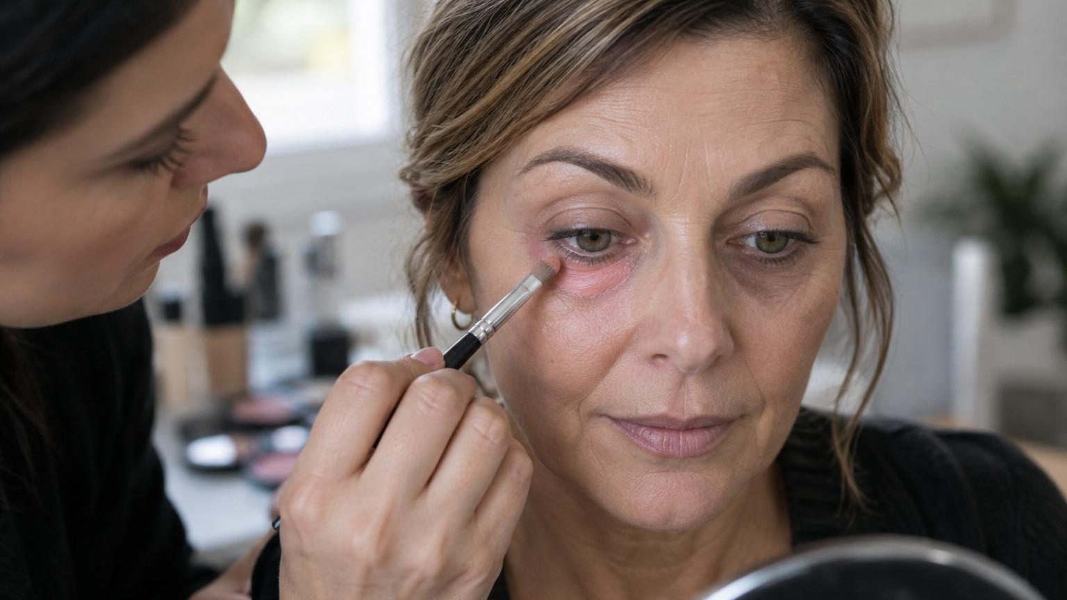 Les maquilleuses sont unanimes : pour corriger les cernes sur peau mature, ce n'est pas le correcteur seul mais cette couche rosée appliquée avant