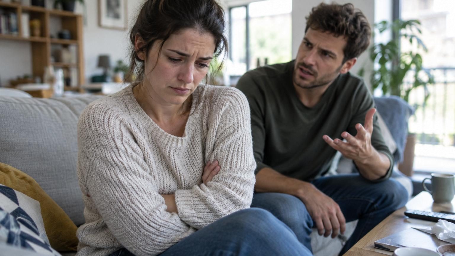 Couple en conversation difficile : l'un des partenaires détourné, l'autre frustré par le manque d'écoute et l'absence de réponse.