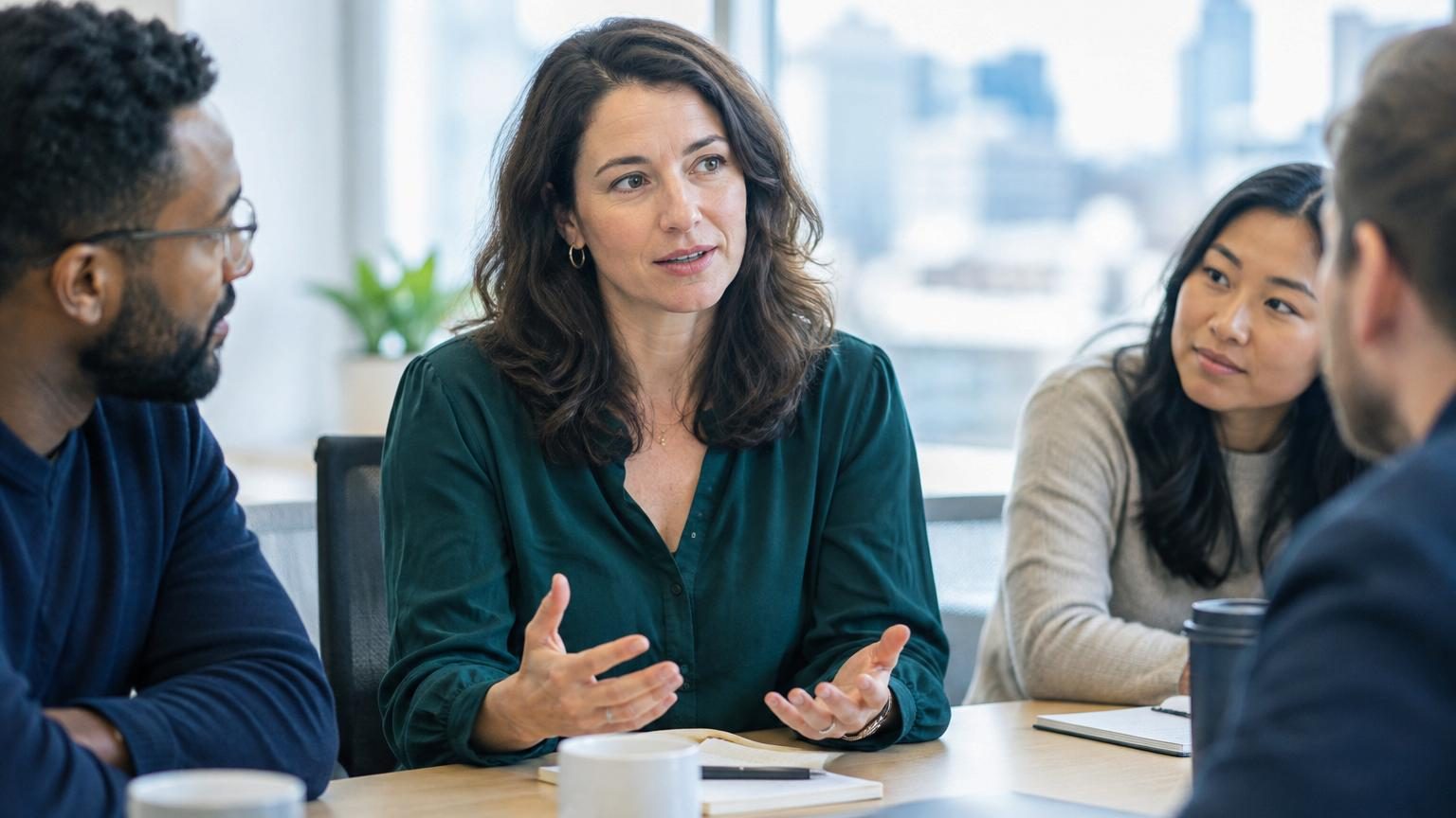 Représentation graphique comparant deux colonnes de phrases : à gauche des formulations hésitantes commençant par « Je pense que », à droite des formulations affirmées commençant par « Je recommande ».