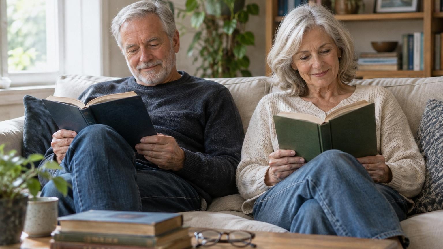 Une personne absorbée dans la lecture d'un livre ouvert, illustrant l'immersion et la concentration caractéristiques de la lecture profonde bénéfique pour la longévité.