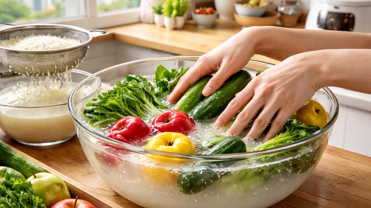 Ne jetez plus l&rsquo;eau de riz : cette astuce coréenne retire jusqu&rsquo;à 90 % des pesticides sur vos légumes