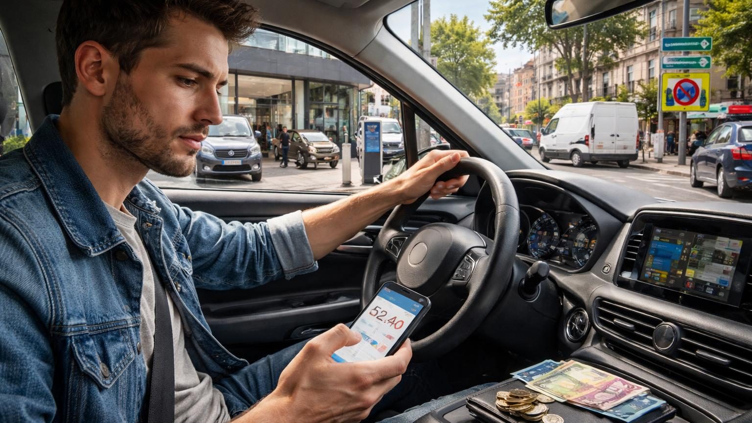 Tableau de bord de voiture avec volant et compteur de vitesse, symbolisant les changements de règles pour les automobilistes français.