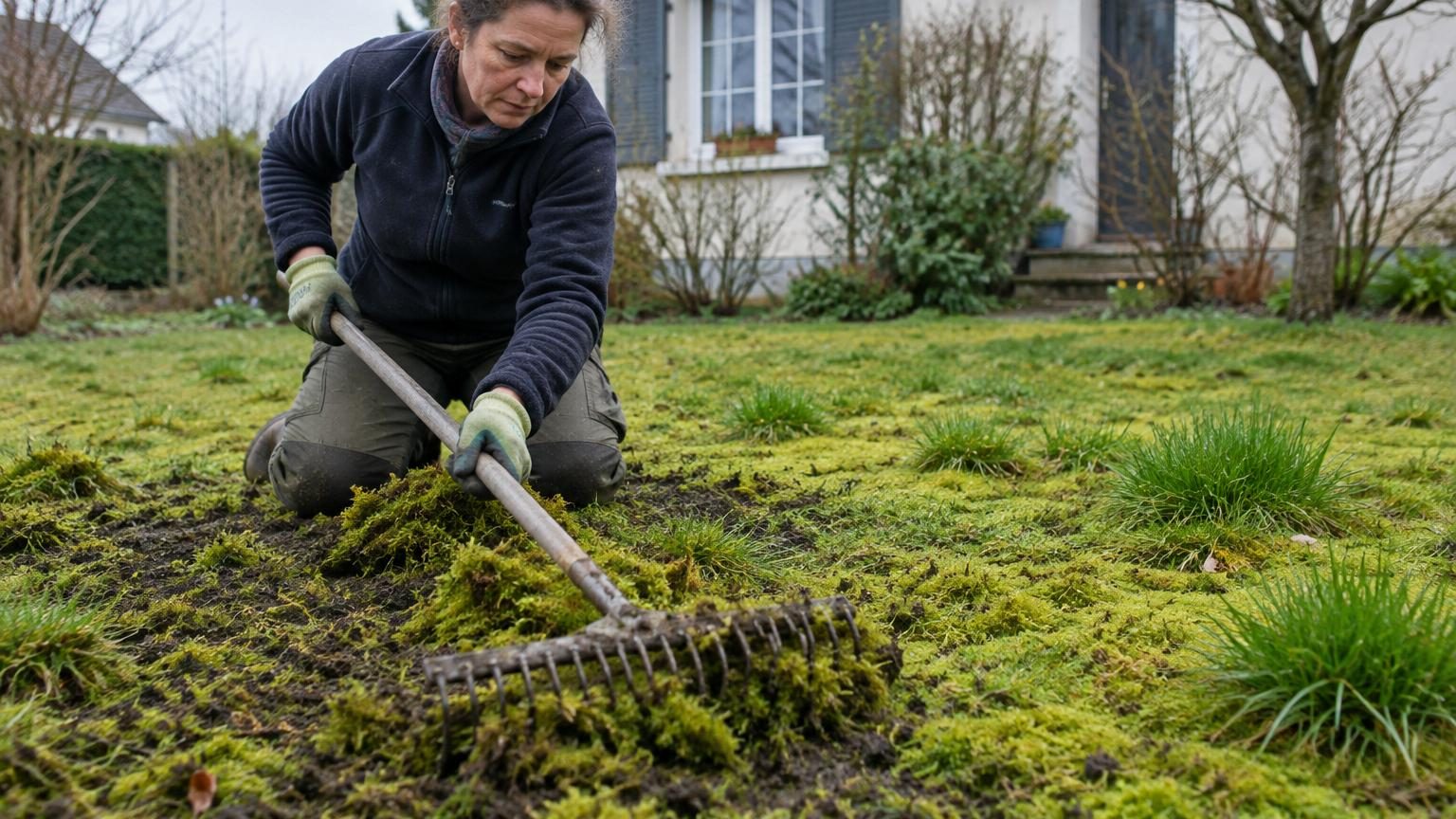 Pelouse envahie de mousse en sortie d'hiver : les 3 gestes à faire en mars pour un gazon plus dense