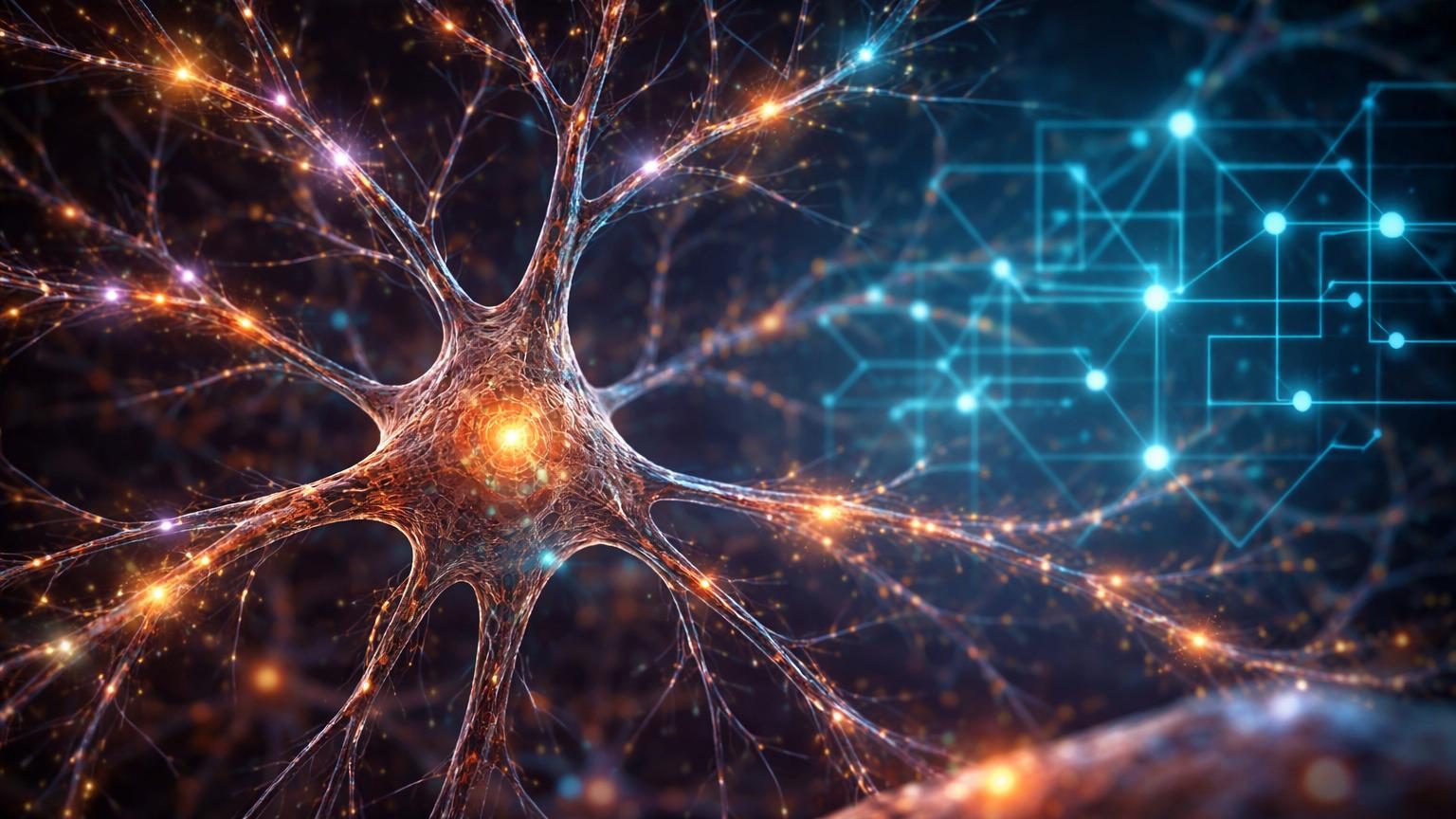 Illustration schématique d'un neurone avec ses dendrites actives effectuant des calculs complexes, contrastant avec le modèle simplifié historique d'interrupteur binaire.