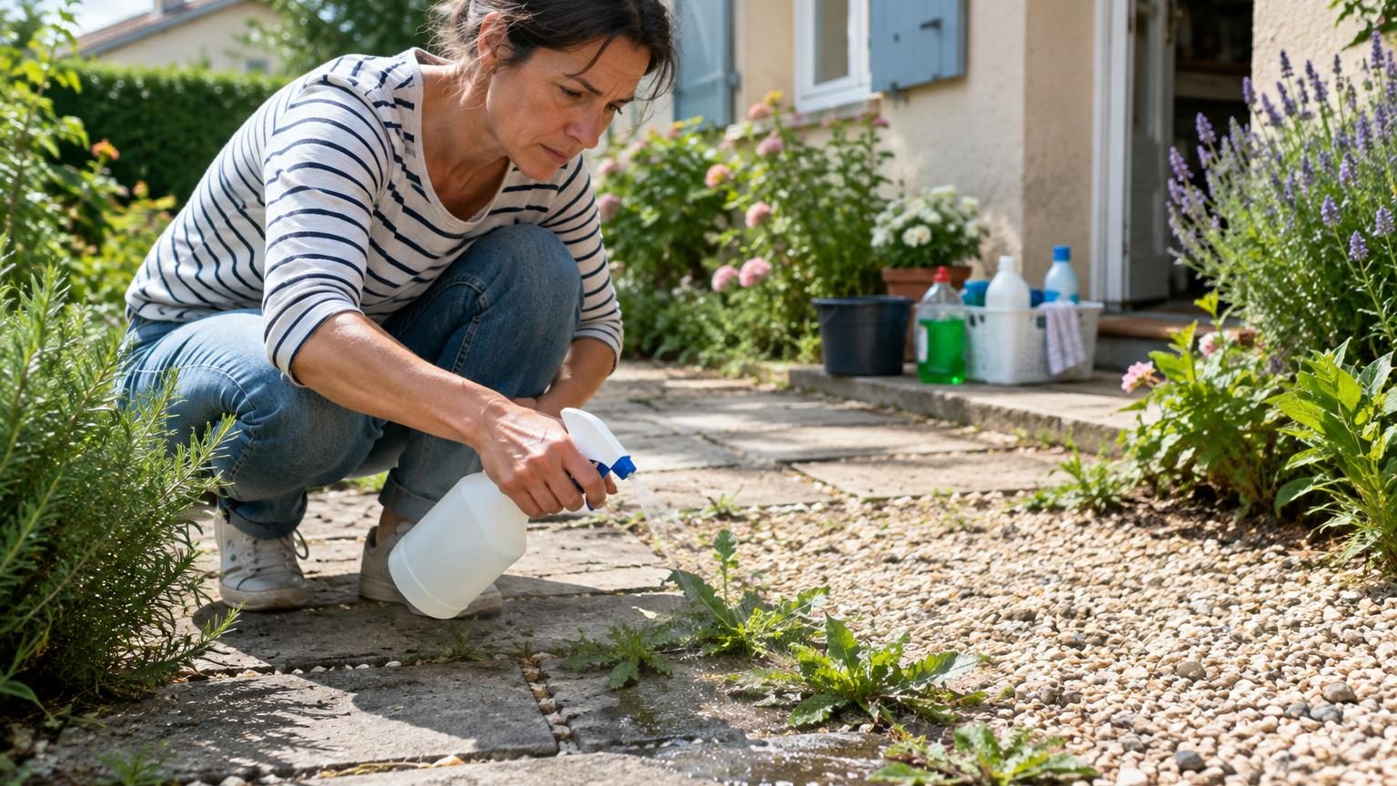 Plus efficace que le vinaigre blanc contre les mauvaises herbes : ce produit déjà sous votre évier change tout dans les allées
