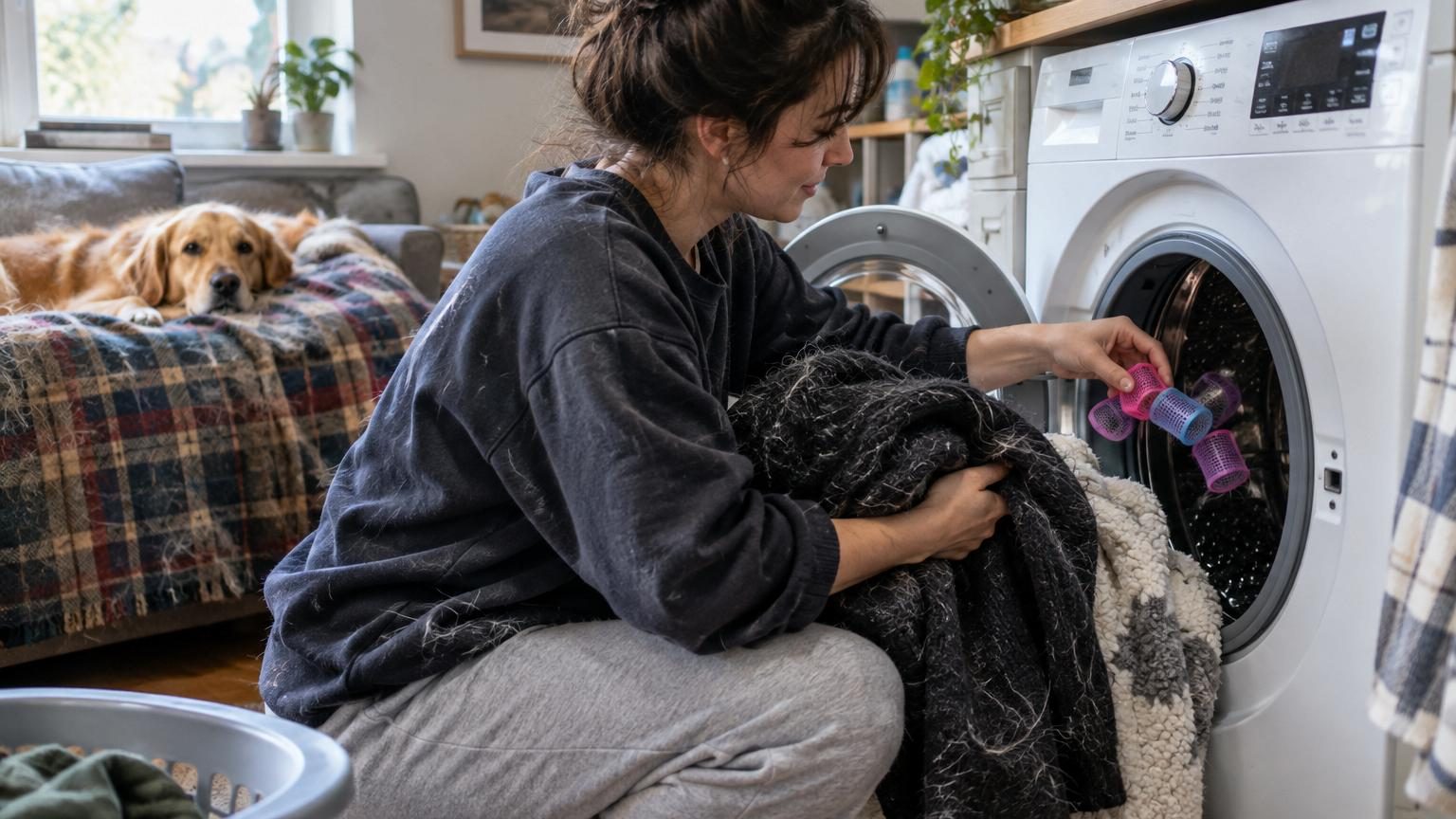 Poils d'animaux collés sur les pulls et les couvertures : l'astuce toute simple à faire dans la machine à laver