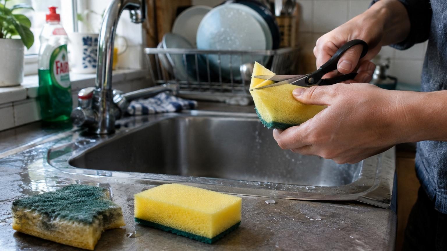 Pourquoi il faut couper un seul coin de son éponge de cuisine : l'astuce toute simple qui change tout