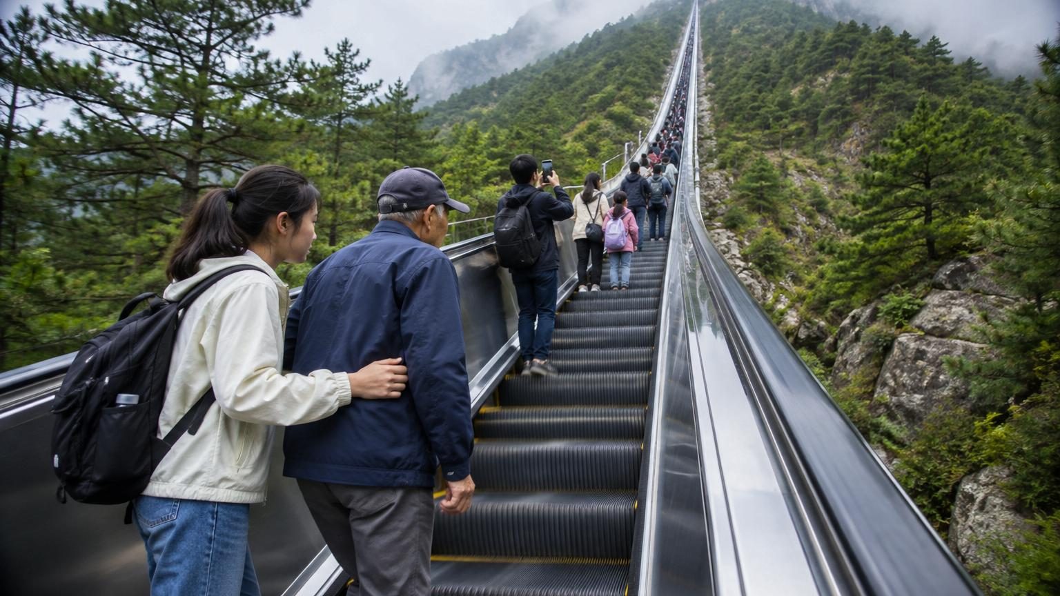 Presque 1 kilomètre de long et 242 mètres de haut : la Chine inaugure l’escalator le plus grand du monde, 21 minutes de trajet