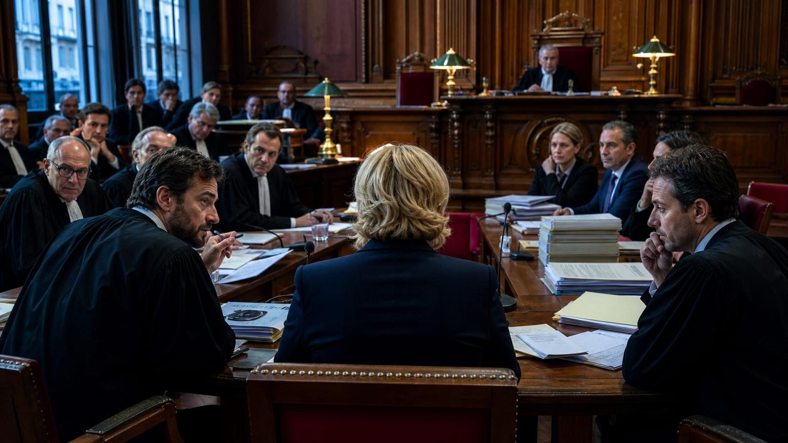 Salle d'audience aux tensions palpables lors du procès de Rachida Dati : avocats et parties civiles face à face, avec associations anticorruption au premier plan.