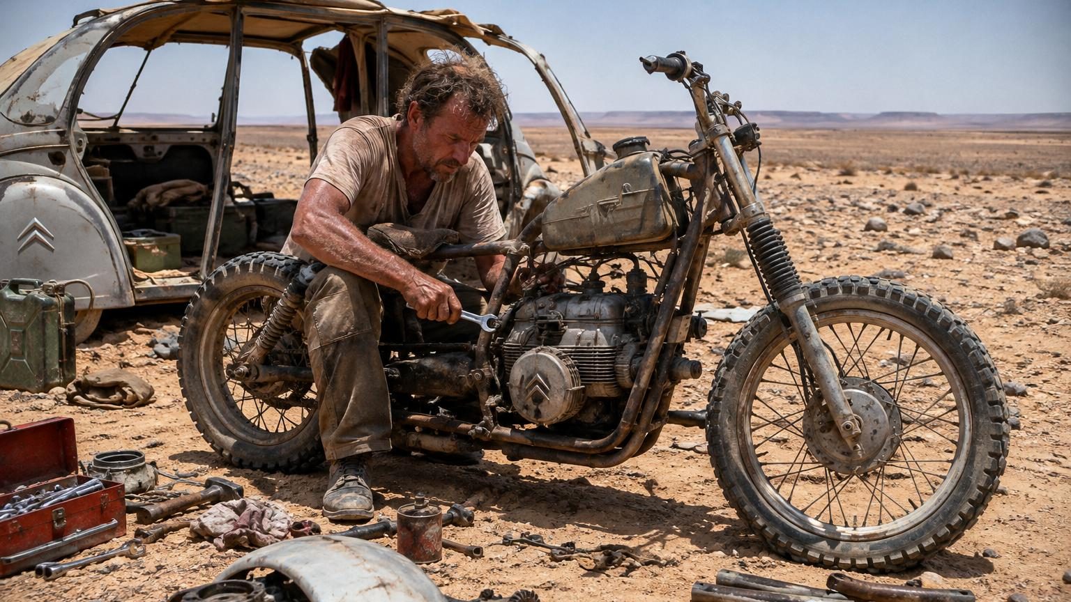 Sa Citroën casse en plein désert du Sahara : il la démonte et en fabrique une moto pour survivre
