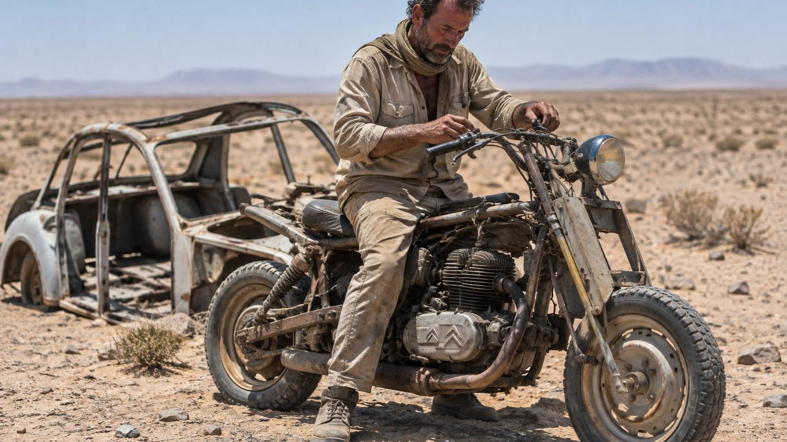 Sa Citroën tombe en panne en plein désert du Sahara : douze jours plus tard, il en ressort au guidon d'une moto construite de ses mains