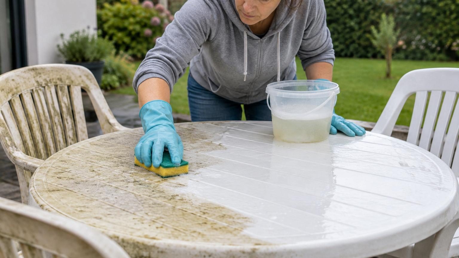 Salon de jardin en plastique jauni : ne le jetez pas, ce mélange maison le fait briller comme neuf