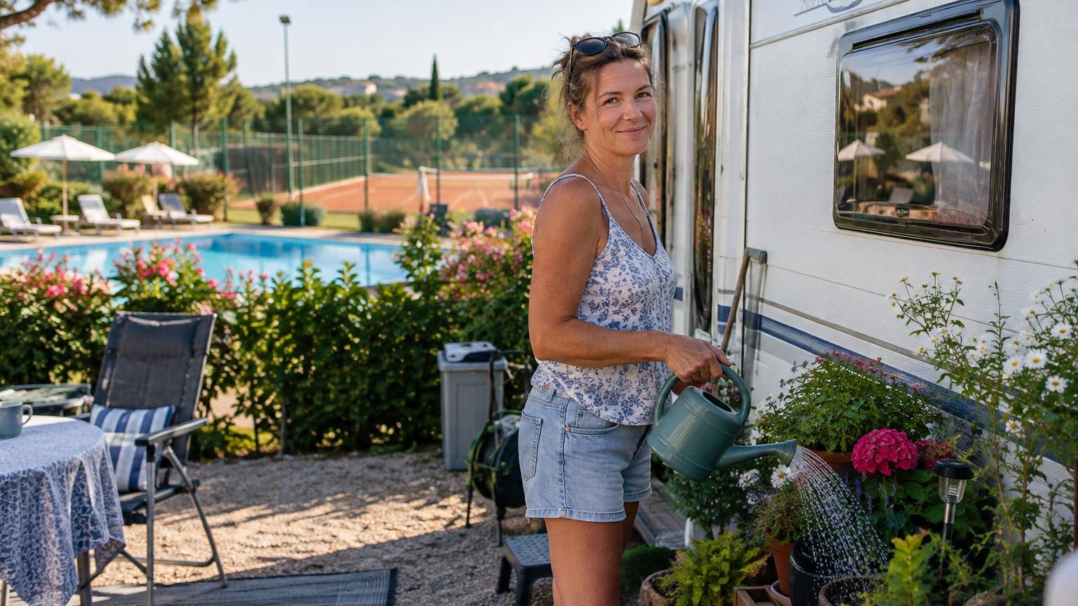Sandra habite dans sa caravane pour 297 euros chaque mois : « J'ai une piscine, un court de tennis, une sécurité privée et le jardinage toute l'année »