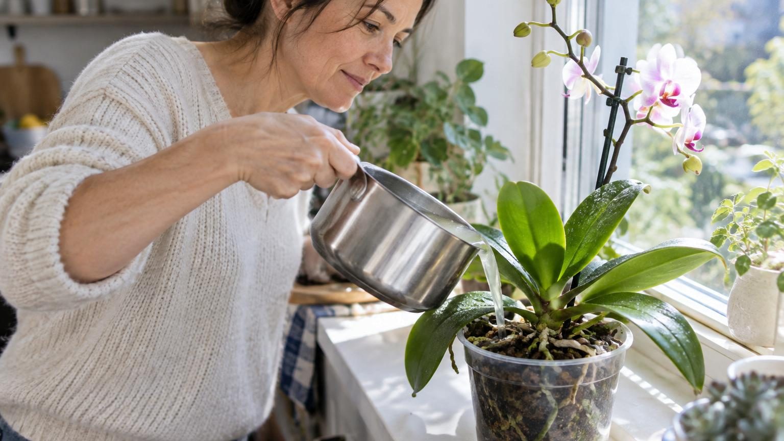 Son orchidée était bonne à jeter : cet ingrédient oublié dans la casserole relance les racines et la floraison