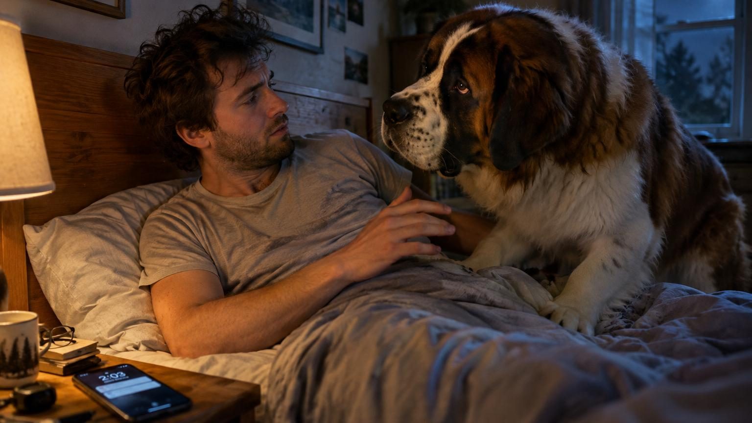 Son saint-bernard le réveille à 2 heures du matin et refuse de le laisser se rendormir : il comprend enfin pourquoi