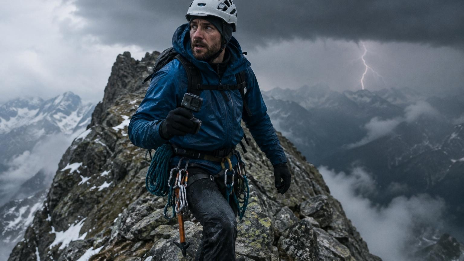 Un alpiniste filme l'air qui bourdonne autour de lui dans les Alpes : ce son est le dernier signal avant la foudre