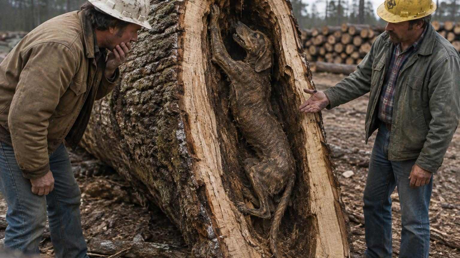Un chien poursuit sa proie dans un tronc d'arbre creux en Géorgie : vingt ans plus tard, des bûcherons découvrent sa momie intacte
