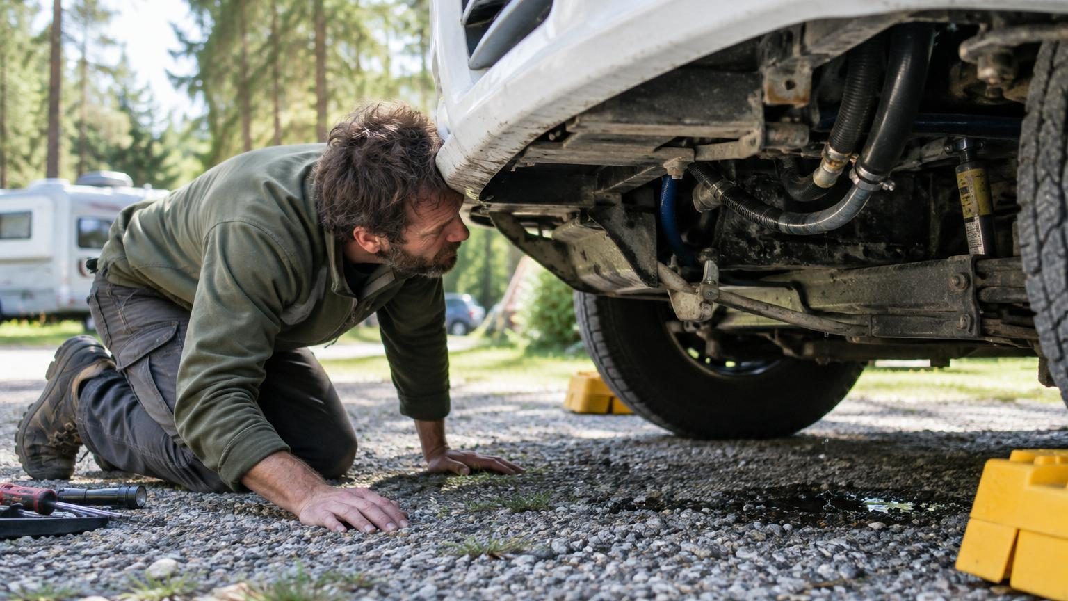 Un coup d’œil sous le camping-car avant de prendre la route : ce détail que les voyageurs expérimentés vérifient toujours
