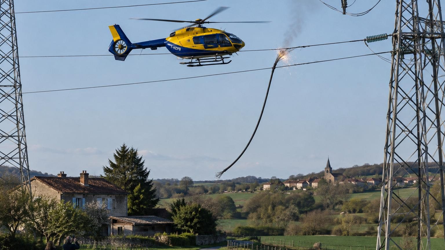 Un hélicoptère d'Enedis survolait les lignes haute tension à La Pacaudière : il finit par en sectionner une
