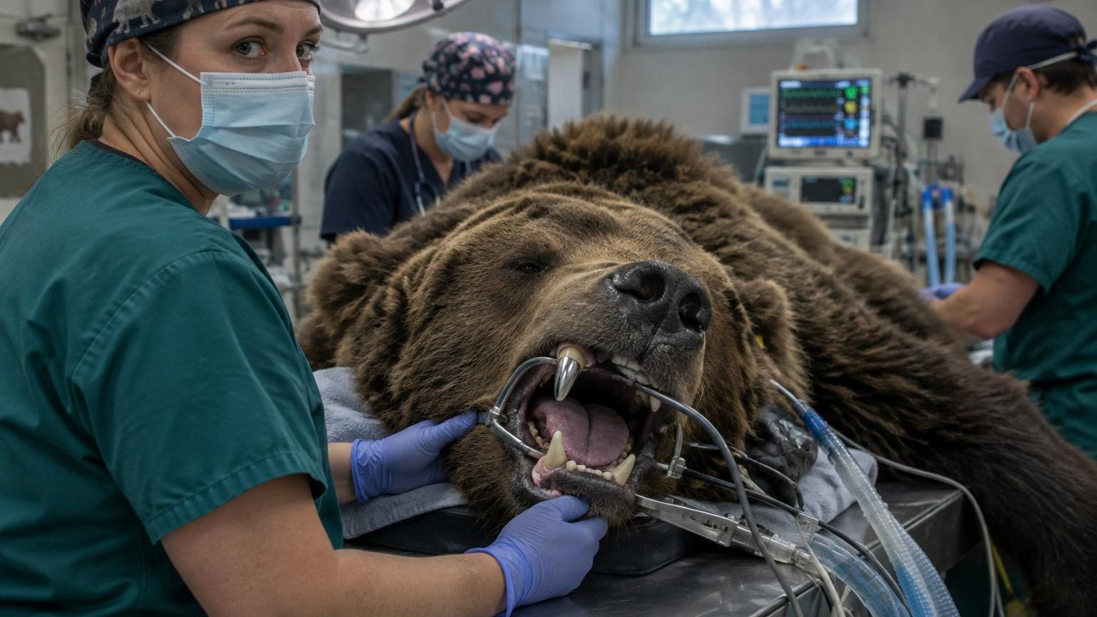 Un ours brun de 360 kilos passe sur la table d'opération d'un zoo : il repart avec la plus grande couronne dentaire du monde, en titane