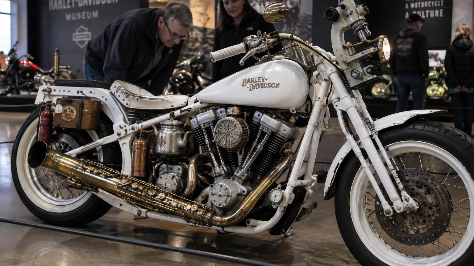 Un saxophone en guise d'échappement, un microscope en phare : cette Harley-Davidson est assemblée avec des objets du quotidien