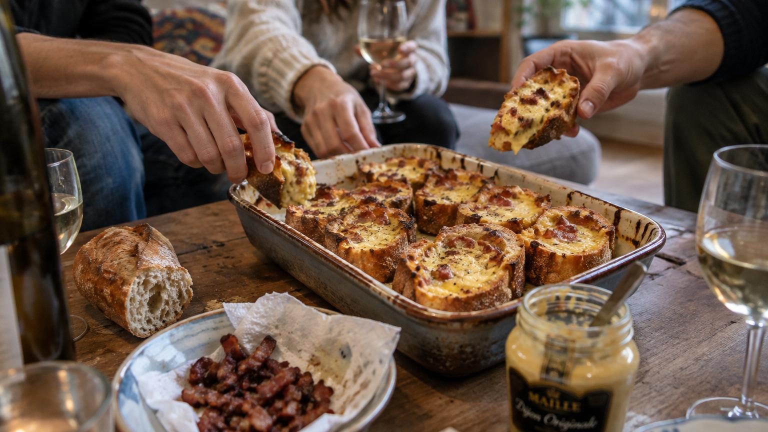 Une baguette rassise, des lardons et une astuce anti-humidité : l&rsquo;apéro façon quiche lorraine qui disparaît en dix minutes