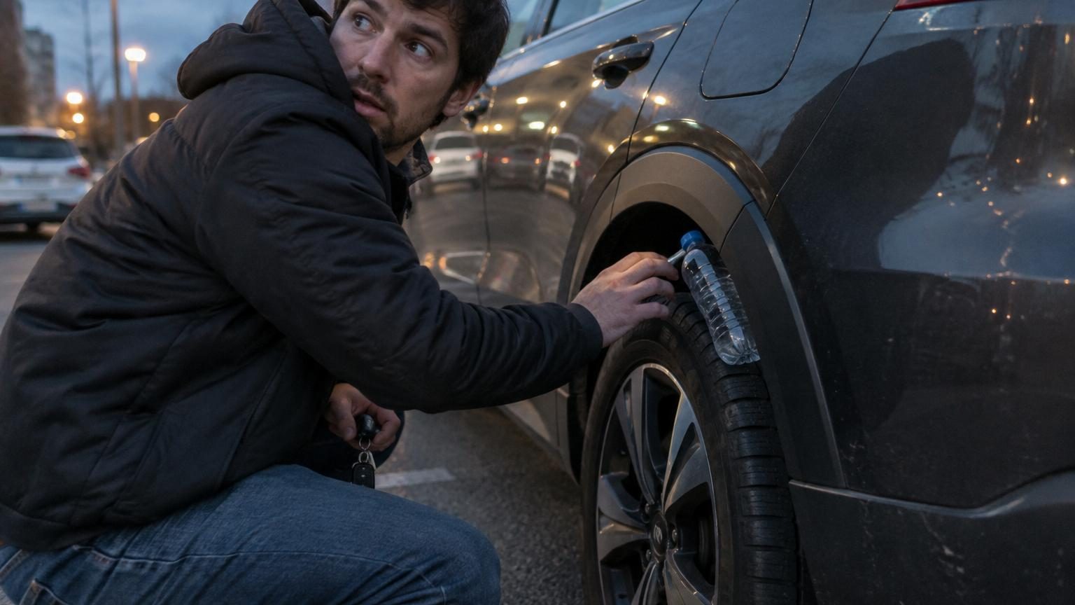 Une bouteille en plastique coincée dans la roue de votre voiture : ce que ça cache et le réflexe à avoir avant de démarrer