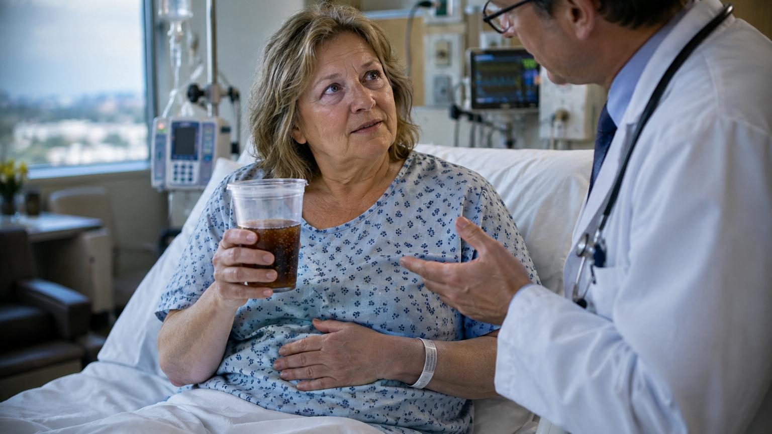 Une femme de 63 ans souffre de l'estomac : les médecins lui font boire du Coca light et la masse se dissout