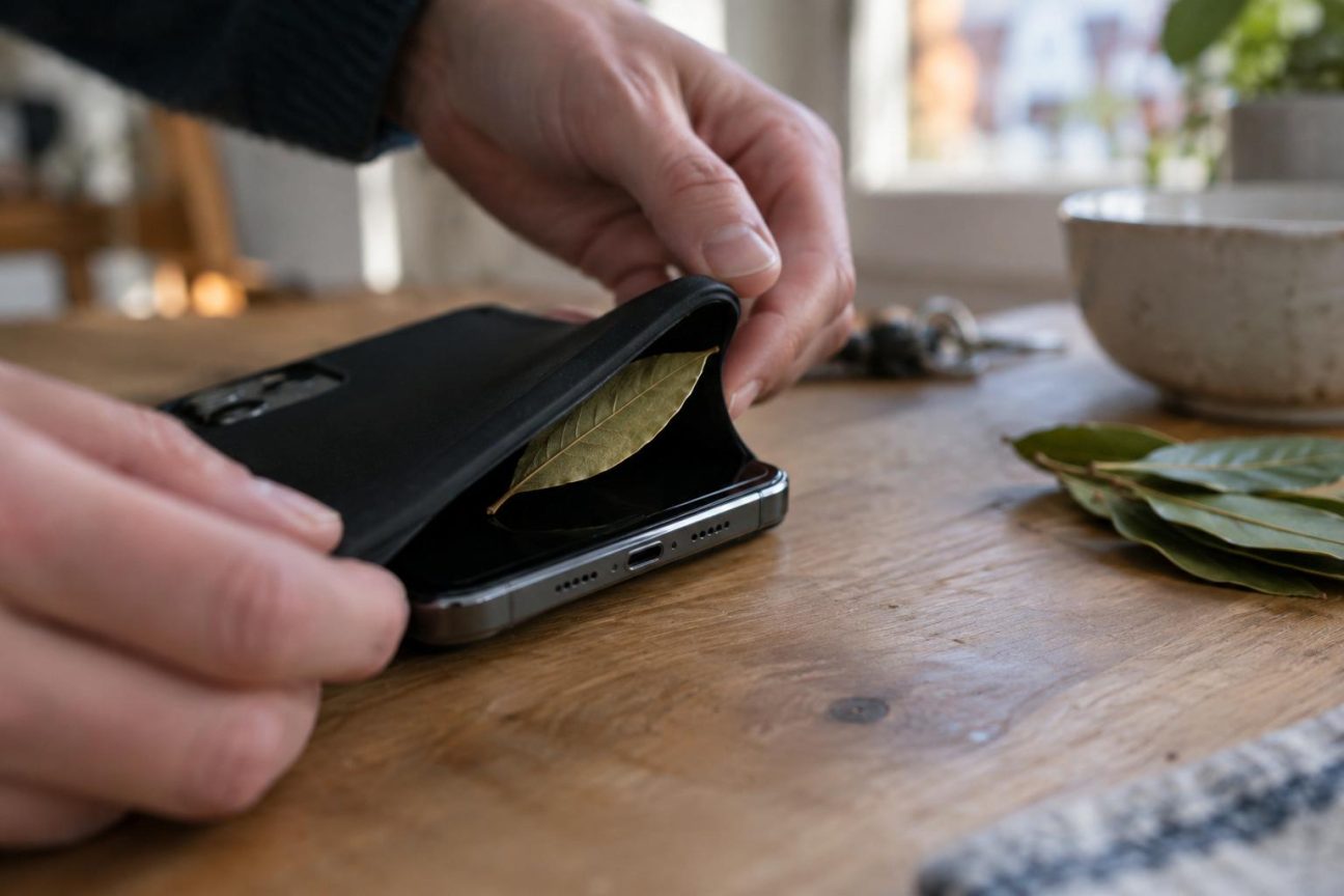 Une feuille de laurier glissée dans la coque du téléphone : voici ce que cache vraiment cette astuce