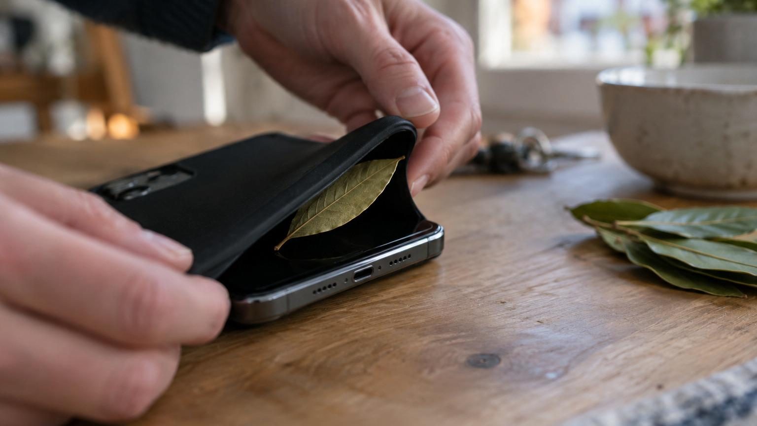 Une feuille de laurier glissée dans la coque du téléphone : voici ce que cache vraiment cette astuce