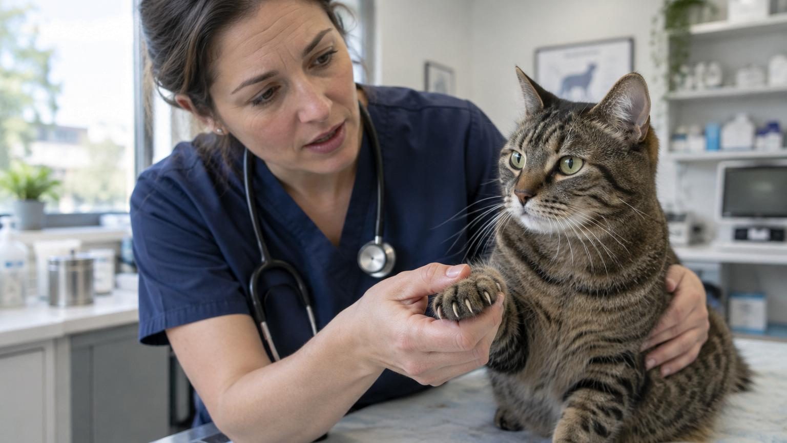 Gros plan sur les griffes rétractiles d'un chat, montrant les pattes avec les griffes partiellement sorties pour illustrer leur fonctionnalité naturelle.