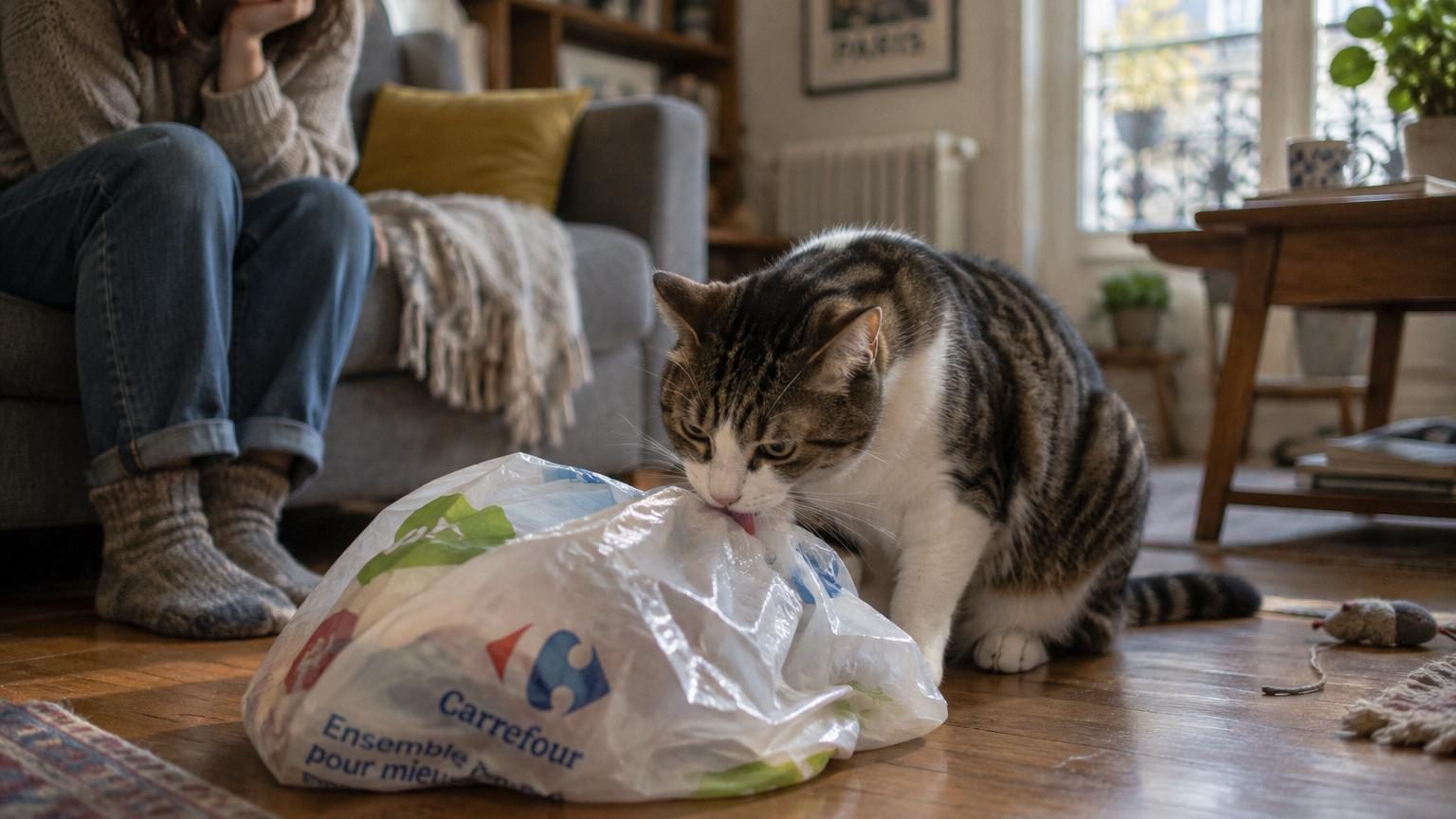 Votre chat lèche les sacs plastique : ce n'est ni un jeu ni une envie de grignoter, voici l'explication