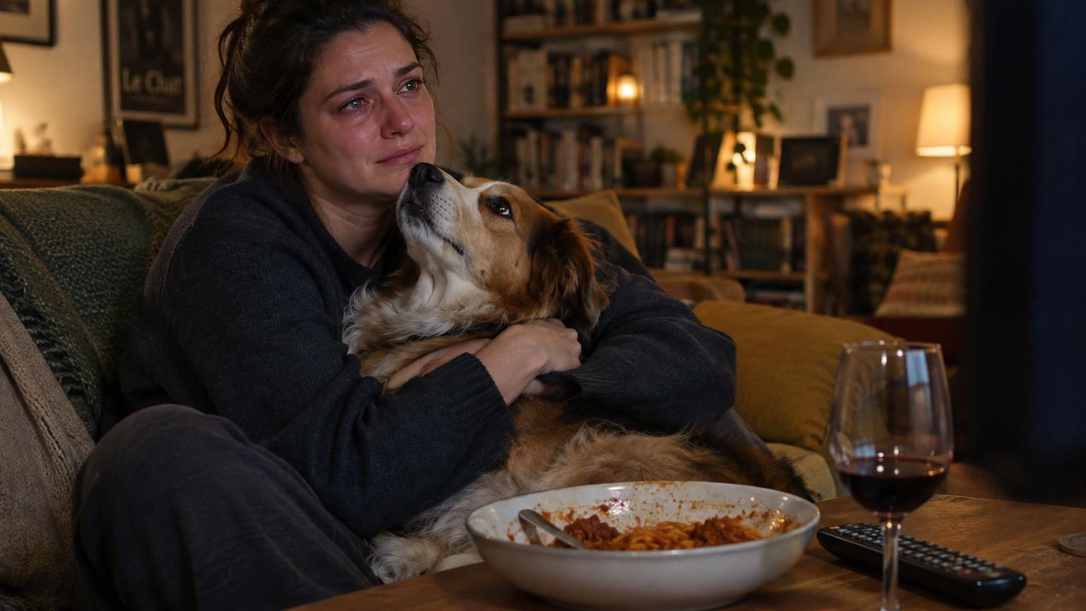 Gros plan sur le visage d'un chien aux grands yeux expressifs et regard triste, symbolisant la vulnérabilité et l'empathie que provoquent les animaux au cinéma.